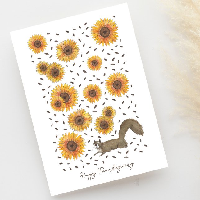Happy Thanksgiving Squirrel with Sunflowers Card (Creator Uploaded)