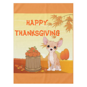 Happy Thanksgiving Tan Chihuahua Tablecloth