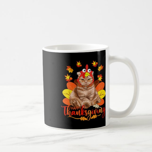 Happy Thanksgiving Tee Cat Turkey Christmas Day Te Coffee Mug (Right)