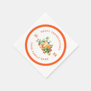 Happy Thanksgiving Text & Fall Harvest Napkin