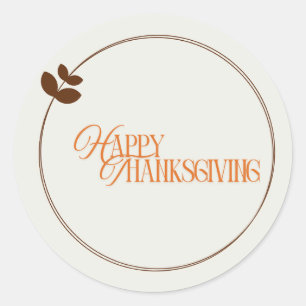 Happy Thanksgiving text leaf circle Classic Round Sticker