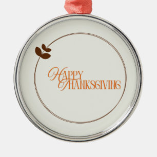 Happy Thanksgiving text leaf circle Metal Ornament