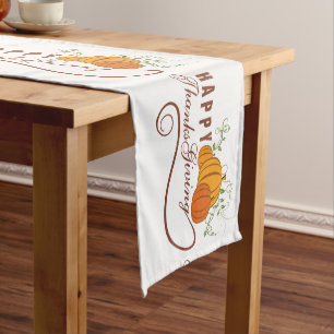 Happy Thanksgiving Text With Orange Pumpkins Medium Table Runner