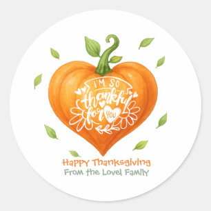 Happy Thanksgiving Thankful Heart Pumpkin  Classic Round Sticker