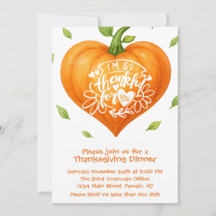 Happy Thanksgiving Thankful Heart Pumpkin  Invitation
