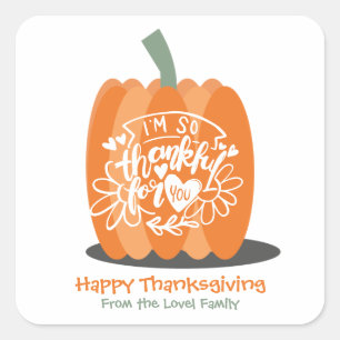 Happy Thanksgiving Thankful Pumpkin  Square Sticker