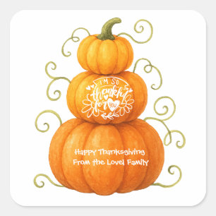 Happy Thanksgiving Thankful Pumpkins Square Sticker
