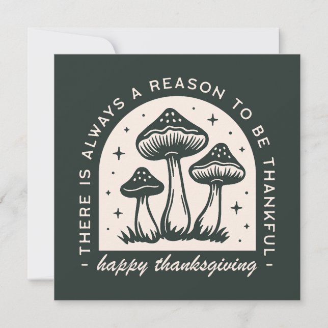 Happy Thanksgiving thankful quotes green mushroom Holiday Card (Front)