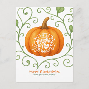 Happy Thanksgiving Thankful Scroll Pumpkin  Holiday Postcard