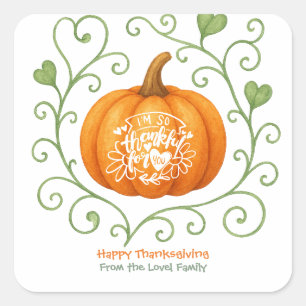 Happy Thanksgiving Thankful Scroll Pumpkin  Square Sticker