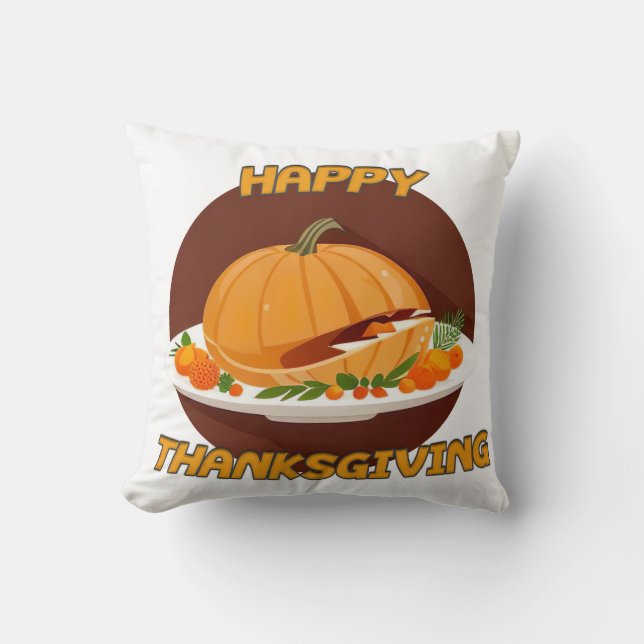 happy thanksgiving throw pillow (Front)