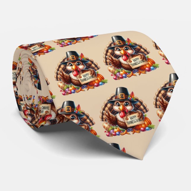 Happy Thanksgiving tiled Fall Seasonal pattern  Tie (Rolled)