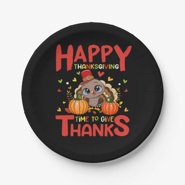 happy thanksgiving time to give thanks paper plate (Front)
