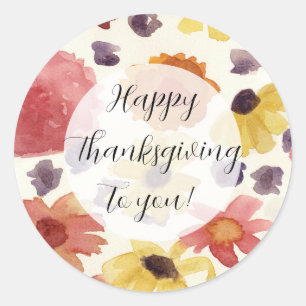Happy Thanksgiving To You Fall Flowers Classic Round Sticker