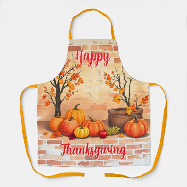 Happy Thanksgiving Trendy Beautiful Fall Apron (Front)