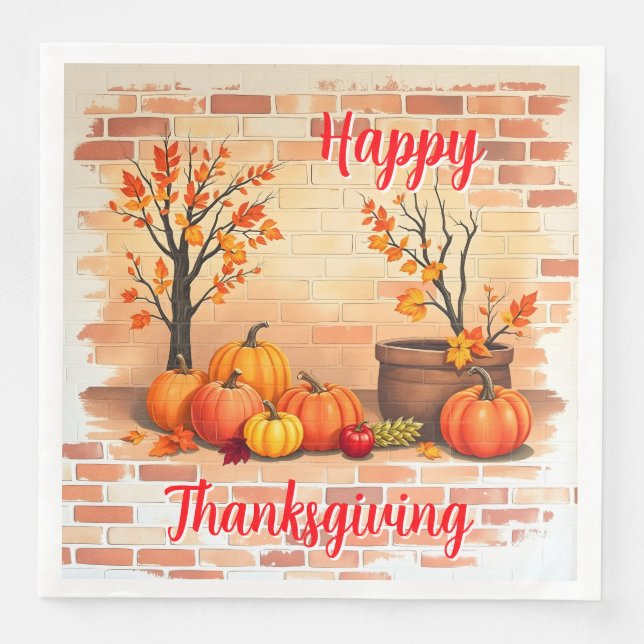 Happy Thanksgiving Trendy Beautiful Fall Napkin (Front)