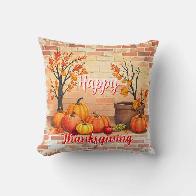 Happy Thanksgiving Trendy Beautiful Fall Throw Pillow (Front)