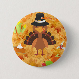happy thanksgiving turkey 2 inch round button