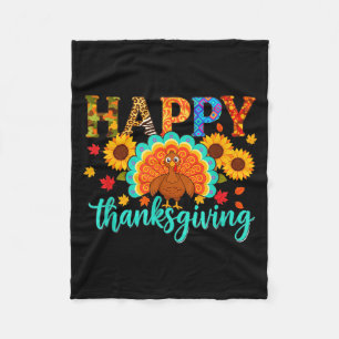 Happy Thanksgiving Turkey & Sunflower, Thanksg Fleece Blanket