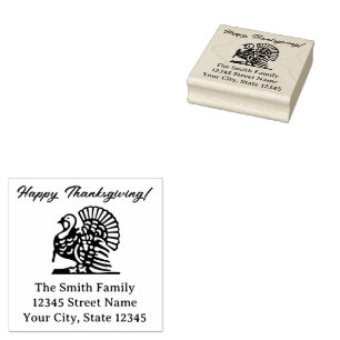 Happy Thanksgiving turkey bird and custom address Rubber Stamp