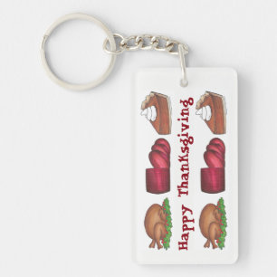 Happy Thanksgiving Turkey Cranberry Pumpkin Pie Keychain