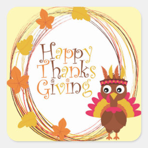 Happy Thanksgiving Turkey Cute Square Sticker