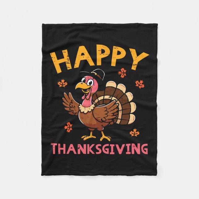 Happy Thanksgiving Turkey Day Fall Men Women Boys  Fleece Blanket (Front)