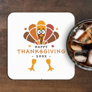 Happy Thanksgiving Turkey Fall Friendsgiving Party Square Paper Coaster