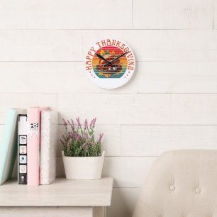 Happy thanksgiving turkey fall season autumn round clock