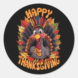 Happy Thanksgiving Turkey Family Fall Classic Round Sticker