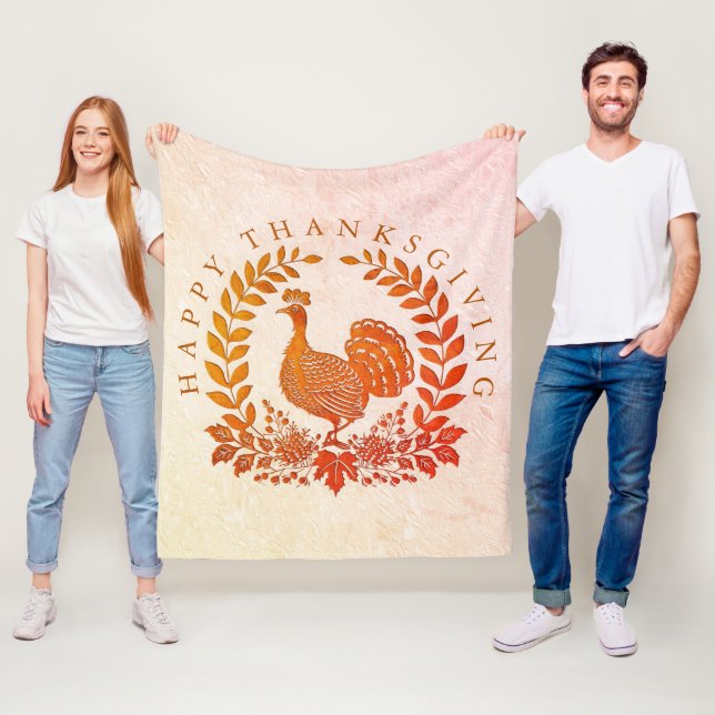 Happy Thanksgiving Turkey Fleece Blanket (In Situ)