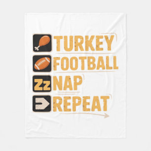 Happy Thanksgiving Turkey Football Nap Repeat Funn Fleece Blanket