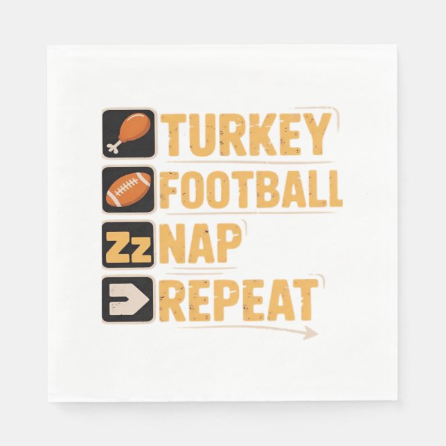 Happy Thanksgiving Turkey Football Nap Repeat Funn Napkin (Front)