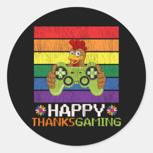 Happy Thanksgiving Turkey Gaming Video Game Gamer Classic Round Sticker