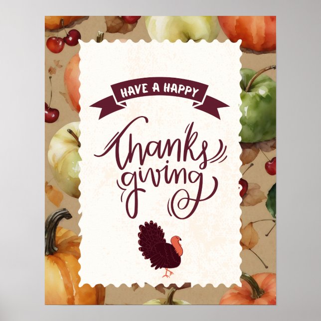 Happy Thanksgiving Turkey Harvest Season Poster (Front)
