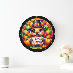 Happy Thanksgiving Turkey Large Clock