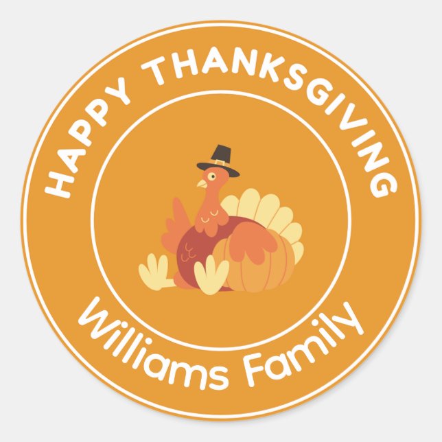 Happy Thanksgiving turkey orange Classic Round Sticker (Front)