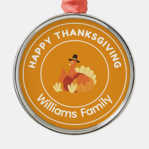 Happy Thanksgiving turkey orange Metal Ornament