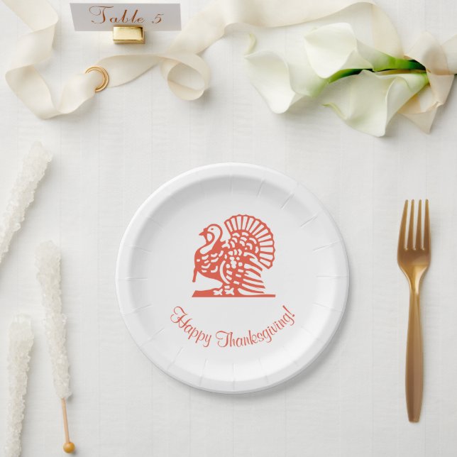 Happy Thanksgiving Turkey Orange Paper Plate (Wedding)