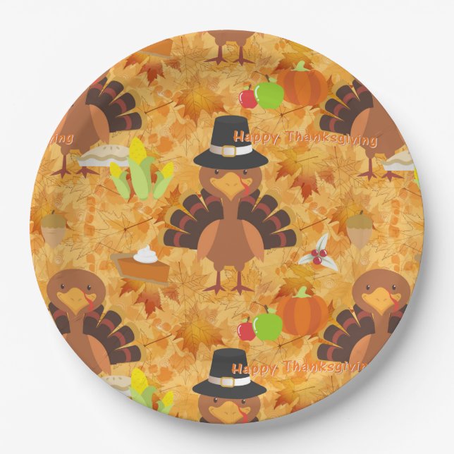 happy thanksgiving turkey paper plates (Front)
