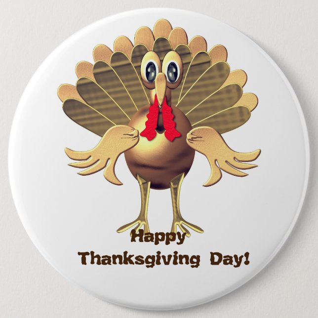 Happy Thanksgiving Turkey,Personalized 6 Inch Round Button (Front)