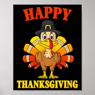Happy Thanksgiving Turkey Pilgrim Boys Girls Kids Poster