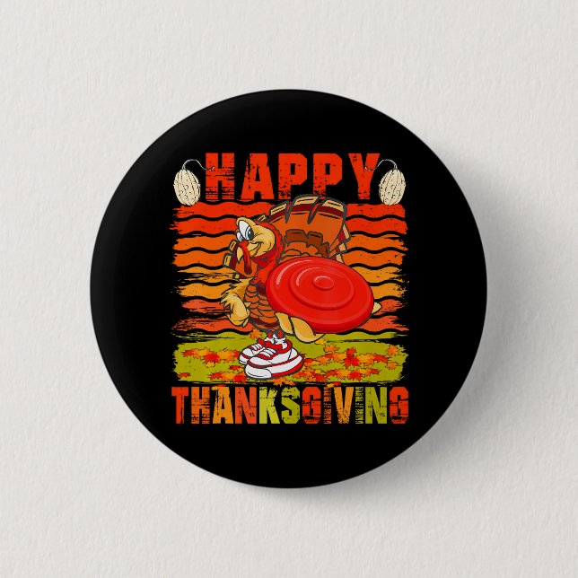 Happy Thanksgiving Turkey Playing Disc Golf 2 Inch Round Button (Front)
