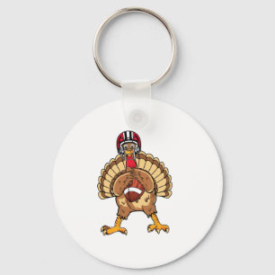 Happy Thanksgiving Turkey Playing Football Dad Men Keychain