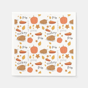Happy Thanksgiving Turkey & Pumpkin Pie Napkin