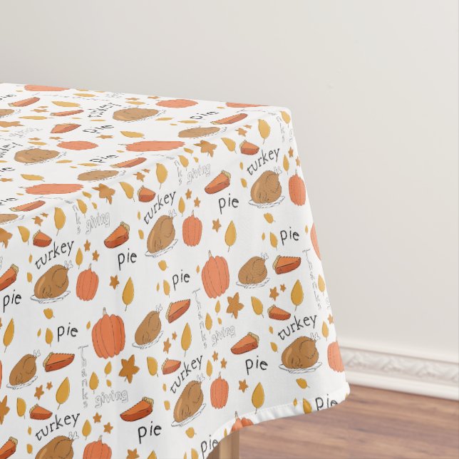 Happy Thanksgiving Turkey & Pumpkin Pie Tablecloth (In Situ)