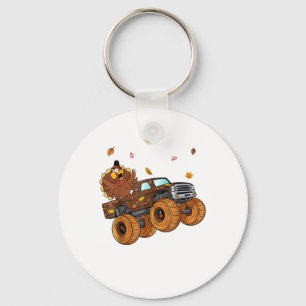 Happy Thanksgiving Turkey Riding Monster Truck Boy Keychain
