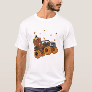 Happy Thanksgiving Turkey Riding Monster Truck Boy T-Shirt