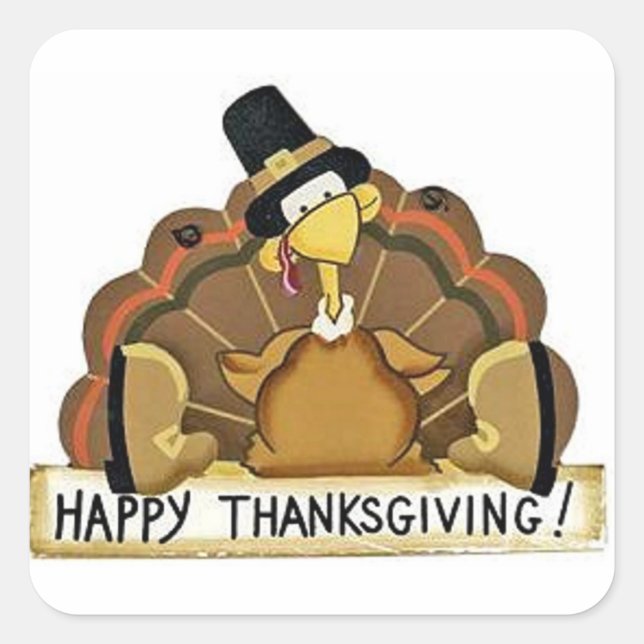 Happy Thanksgiving Turkey Square Sticker (Front)