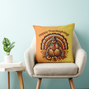 Happy Thanksgiving Turkey Throw Pillow